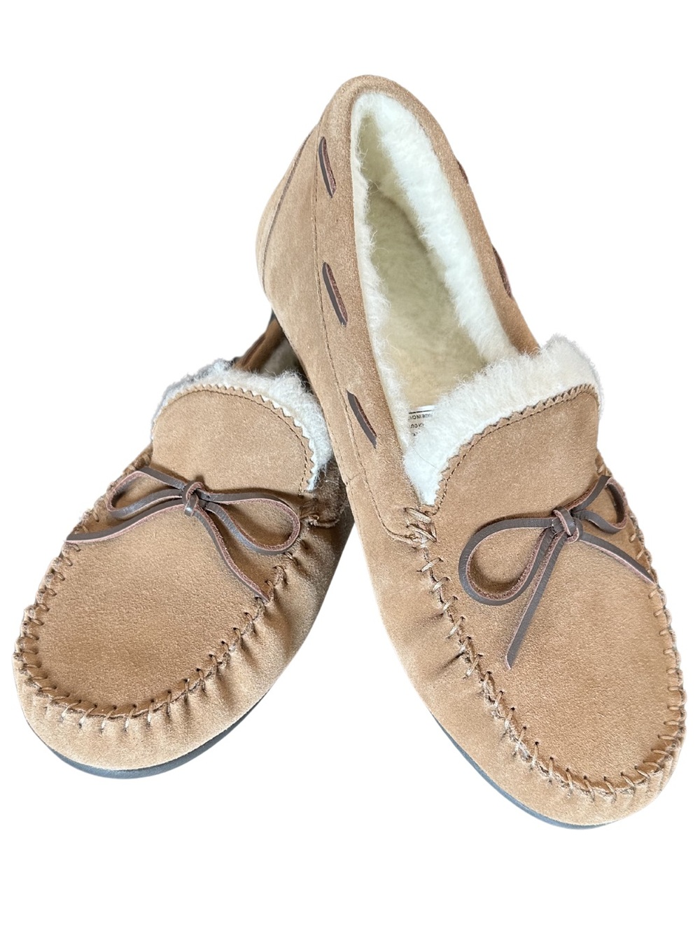 ABEO Tan Women’s Amble Bow Slippers | Suede Uppers | Wool Lining | Rubber Sole